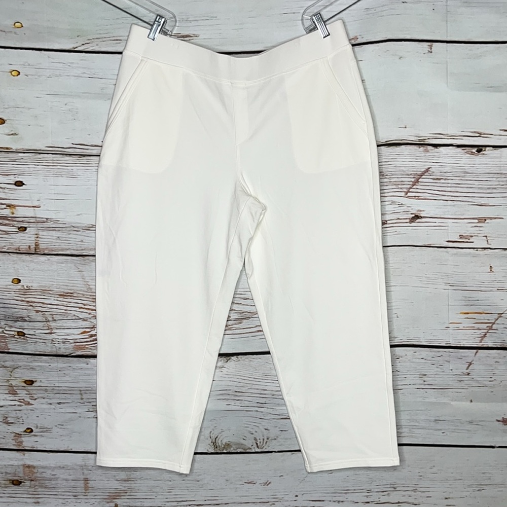 T by Talbots Size XL White Relaxed Pull On Cotton Knit Crop Pants